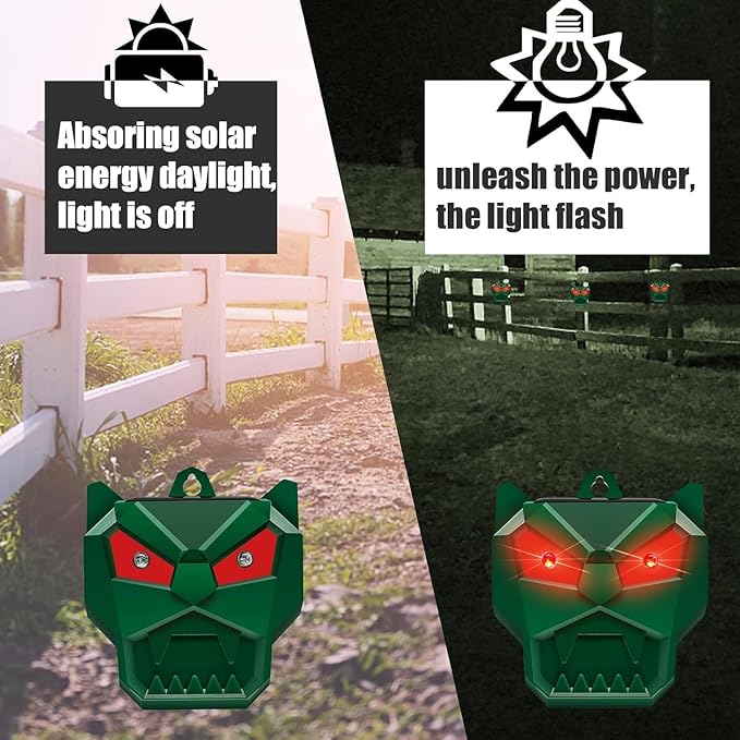 Eyourlife 4Pcs Green Predator Lights for Chicken coop,Solar Predator Deterrent Flashing Lights,Night Guard Predator Light Suitable for Yard and Chicken Coop to Stop Coyote Fox Raccoon Skunk
