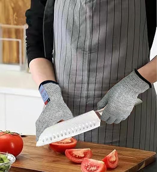 Cutting Gloves, 2 Pairs of Cut Resistant Gloves Food Grade, Cut Resistant Gloves for Kitchen, Oyster Shucking, Fish Fillet Processing, Carving Wood and Gardening(Medium-Grey)