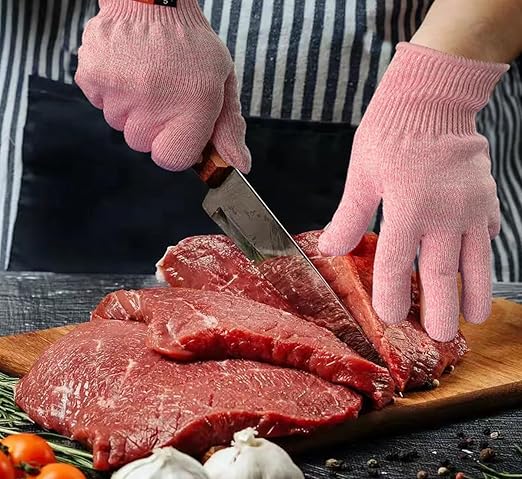 Cut Resistant Gloves, 2 Pairs of Food Grade Cut Resistant Gloves, Cutting Gloves for Kitchen, Oyster Shucking, Fish Fillet Processing, Carving Wood and Gardening(Small-Pink)