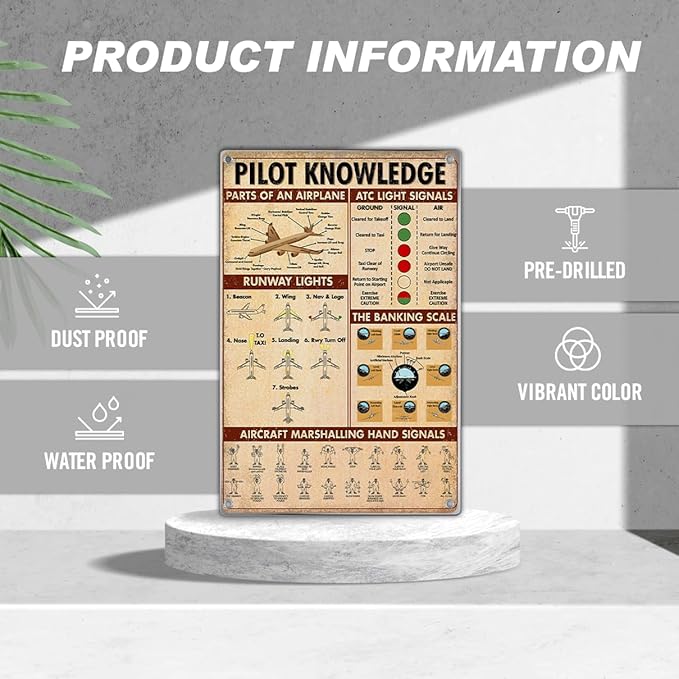 Pilot Knowledge Educational Chart Metal Sign Vintage Aviation Wall Art Airplane Decor For Pilots Flight Students Enthusiasts Man Cave Boys Room 8 x 12 Inch