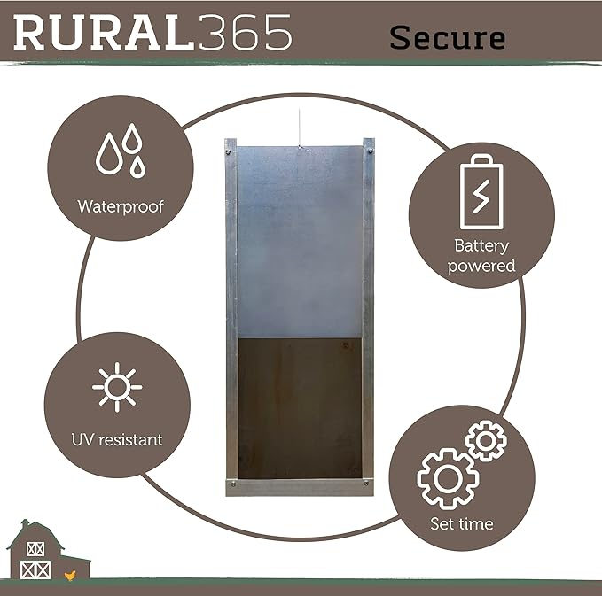 Rural365 Automatic Chicken Coop Door - Electronic Automated Opener Panel for Chickens Sliding Door with Adjustable Timer