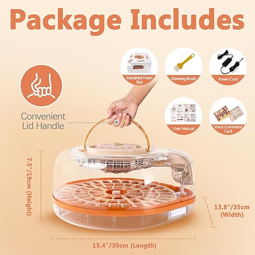 Voice-Controlled Incubator for Hatching Eggs, 2 Egg Trays for 26 Chicken or 59 Quail Eggs, Egg Incubator with Automatic Egg Turning and Humidity Control, Temp Control, Egg Candler, Chicken Incubator