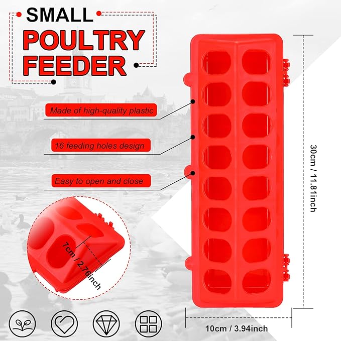 4 Plastic Flip Top Bird Small Poultry Feeder for Pigeon Chicken Small Poultry Feeder Duckling Quail Drinker No Mess No Waste Multihole Birds Feeding Dish Dispenser(Red)
