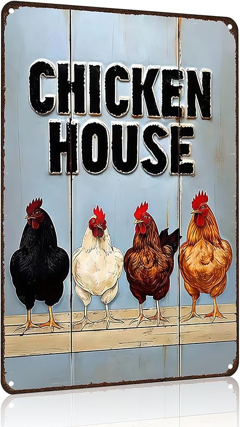 Funnysign Vintage Chicken Sign Chicken House Tin Sign for Chicken Coop Farm Kitchen Garden Yard Decor 8x12 inch (3909)