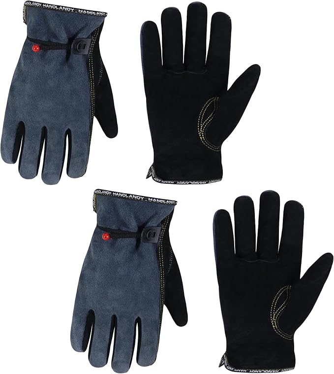HLDD HANDLANDY 2 Pairs Leather Work Gloves for Men & Women, Reinforced Durable Palm for Welding, Farm, Gardening, Driving
