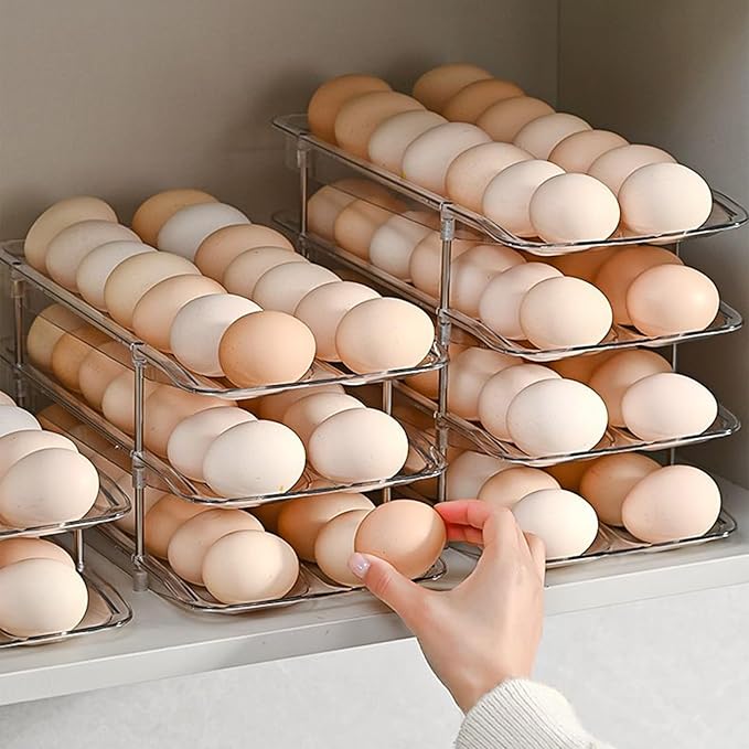 Detachable Egg Storage - 4-Layer Clear Container Box, Stackable Egg Organizer | Large Capacity Storage Rack, Compact Space Saving Design, Durable Kitchen Fridge Pantry Accessory | Efficient Counter O