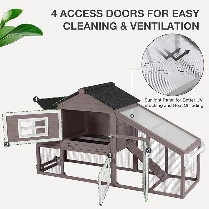 Chicken Coop Expandable Chicken House for Outdoor with Wheels Nesting Box, Leakproof Pull-on Tray, and UV-Resistant Roof Panel - Brown