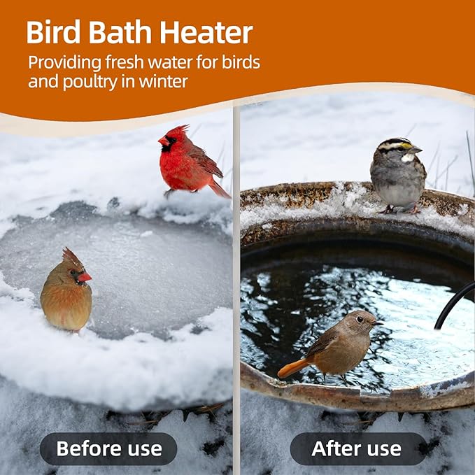 500W Utility De-Icer, Submergible Bird Bath Heater De-icer, Chicken Water Heater, Stock Tank Heater for Livestock Poultry Birds, Cows, Horses, Wildlife Drinkingwith 10FT Power Cord, Black