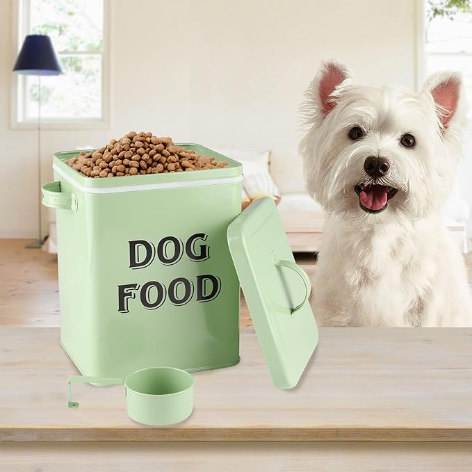 Dog Food Storage Container Farmhouse Pet Food Storage Containers with Lid and Scoop, Perfect Vintage Canister Treats Tin for Kitchen Countertop, Shelf, Great Gift for Pet Owners - Dog Food - Green