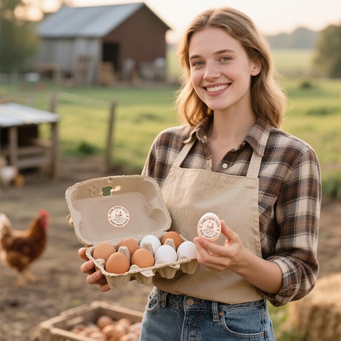500 Pcs Farm Fresh Eggs Carton Labels Stickers 2 Inch Unwashed Egg Packaging Stickers for Chicken Duck Quail