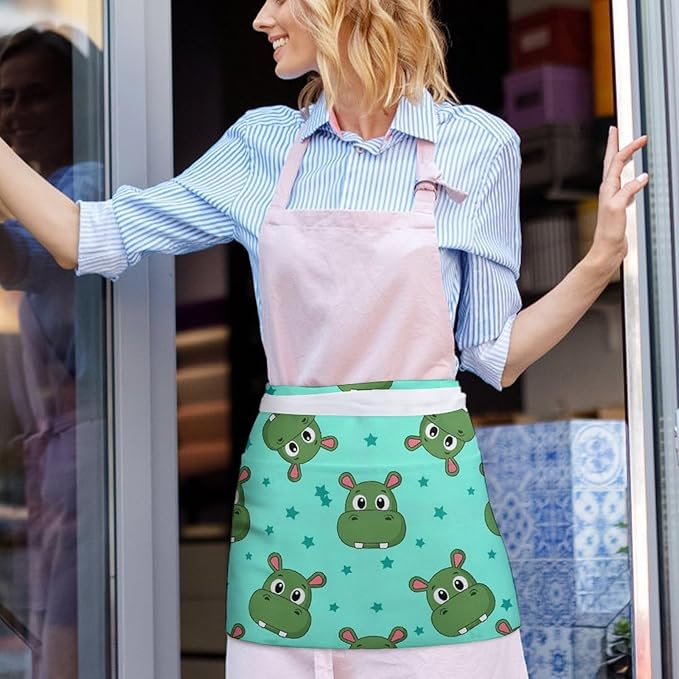 Unisex Apron for Cooking Server Waitress Half Waist Apron with 3 Pockets