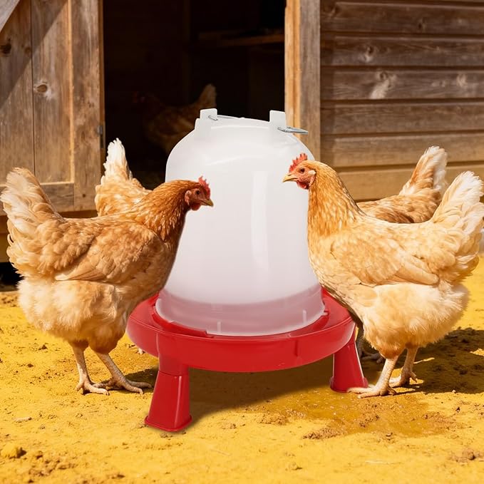 Heated Chicken Waterer 6L Thermostatically Controlled Poultry Water Heater with Overheating Protection, Galvanized Steel Handle Automatic Heated Poultry Drinker for Coop Chickens, Ducks, Geese (Red)