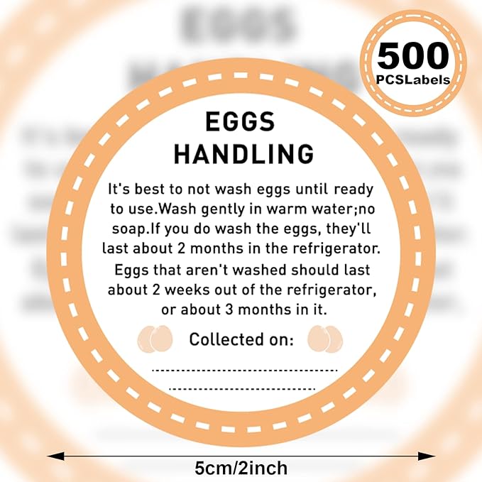 Colarr 500 Pcs Farm Fresh Eggs Carton Labels Stickers 2 Inch Easter Egg Care Self Adhesive Writable Handling Stickers Bulk Chicken Packaging Decal Sign for Chicken Quail Farmhouse Spring Holiday
