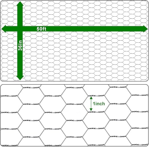 AMAGABELI GARDEN & HOME 1 inch 36inchx50ft Hexagonal Poultry Netting Galvanized Chicken Wire Mesh Fence 20gauge Large Frame with Chicken Netting Rabbits Pets Dog Cat Vegetable Garden fencing