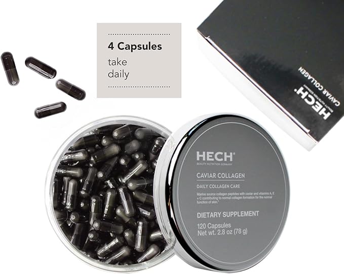 Caviar Collagen Capsules - Beauty Supplement with 2,000 mg Marine Collagen Peptides, Caviar Extract and Vitamin Complex