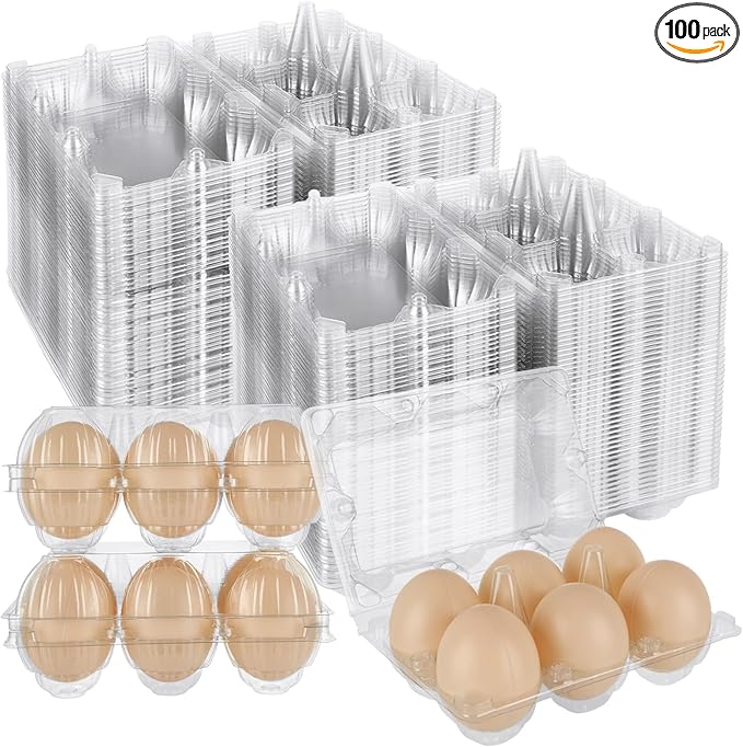 CYEAH 100 Pack Egg Cartons, Chicken Egg Carton 6 Count, Plastic Blank Egg Cartons, Half Dozen Egg Cartons Empty Plastic Egg Carton, Clear Blank Egg Tray for Home Ranch Farm Market Display
