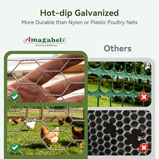 AmagabeliI Chicken Wire 13.7 in x 236 in Poultry Wire Netting Hexagonal Galvanized Mesh Garden Fence Barrier for Craft Projects Bird Pet Rabbit Chicken Fencing Roll Raised Bed