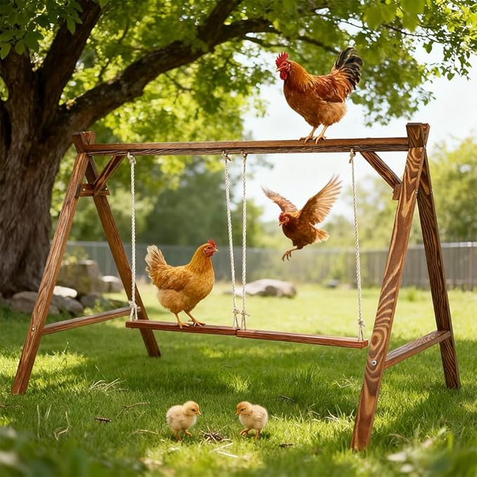 Chicken Roosting Bars for Hens with 2 Swings, 50IN Chickens Perch for Pet's Healthy and Play, Chicken Coop Accessories for 7-9 Chickens, Easy to Install and Clean (Walnut 2)