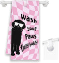 Pink Cute Dog Golden Retriever Bathroom Kitchen Towels, Wash Your Paws Hand Towel for Girly Room, Funny Gifts for Dog Lovers, Trendy Preppy Checkered Dish Towels Decor for Dorm 16x24in