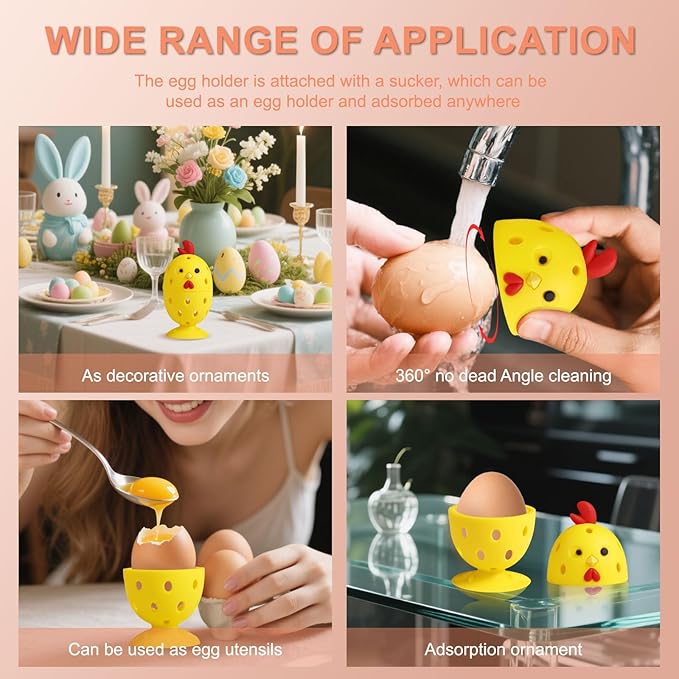 4PCS Egg Scrubber for Fresh Eggs, Silicone Cleaning Brush with Cute Chick Design, Reusable Rotating Egg Wash Brush Multipurpose for Easter Kitchen Vegetable Fruit Cleaner (Yellow)