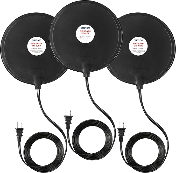 Dreyoo Bird Bath De Icer, 60w Submergible De Icer, Thermostatic Controlled Winter Water Heater Deicer for Bird, Chicken, Duck, Farm Trough, Design Patent Product(3 Pack)