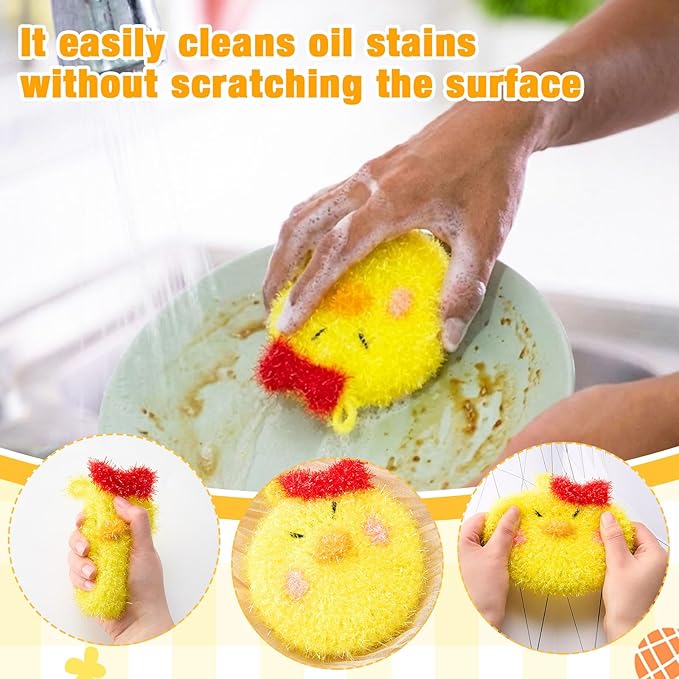 Breling 6 Pieces Chick Shape Dish Sponge Dual Sided Non Scratch Dish Washing Scrubbers, Reusable Household Cleaning Kitchen Tools for Dishwashing Washing Dishes Cookware