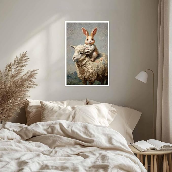MNFGMH Easter Art Spring Bunny and Sheep Easter Canvas Prints Farmhouse Rabbit Pictures Artwork Modern Home Decor Gift Canvas Roll 16x24 inch