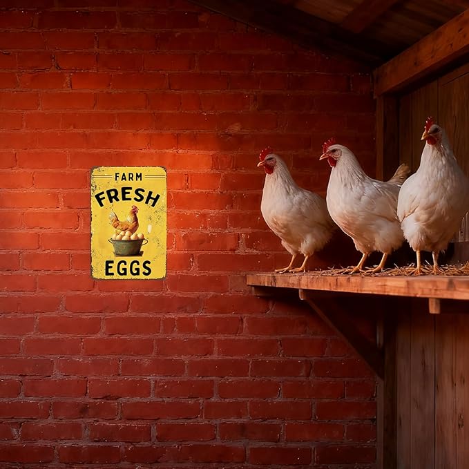 Farm Fresh Eggs Outdoor Chicken Coop Sign Retro Kitchen Decor Gifts For Chicken Lovers Vintage Metal Sign 8×12 Inches Tin Sign For Home Kitchen Yard Garden