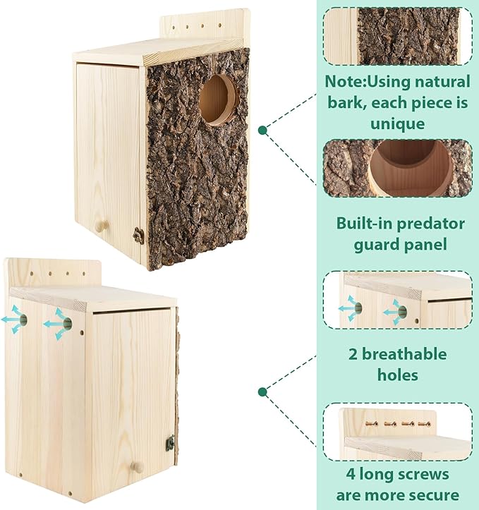 Large Squirrel Nesting Box with Predator Guard - Easy Assembly Squirrel Houses for Outside Nesting, Wooden Nesting Box for Squirrels,Chipmunk,Bird and Small Animals