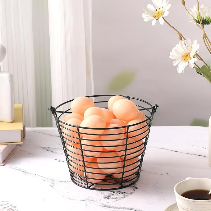 3 Pack 8 Inches Metal Mesh Wire Egg Collecting Basket with Handle Portable Garden Vegetable Fruit Storage Lightweight Hanging for Kitchen Farmhouse Gathering Picnic (Green)