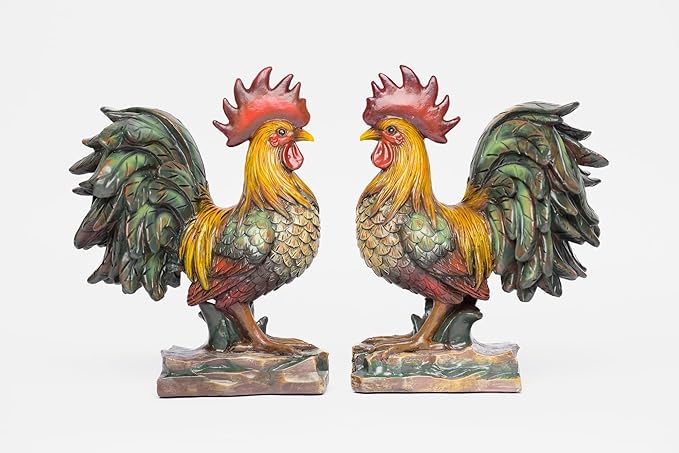 Farmhouse Decor, Decorative Roosters, Bookends, 2 Piece Set, Handcrafted, Chicken Lover Best Gift, Made in USA