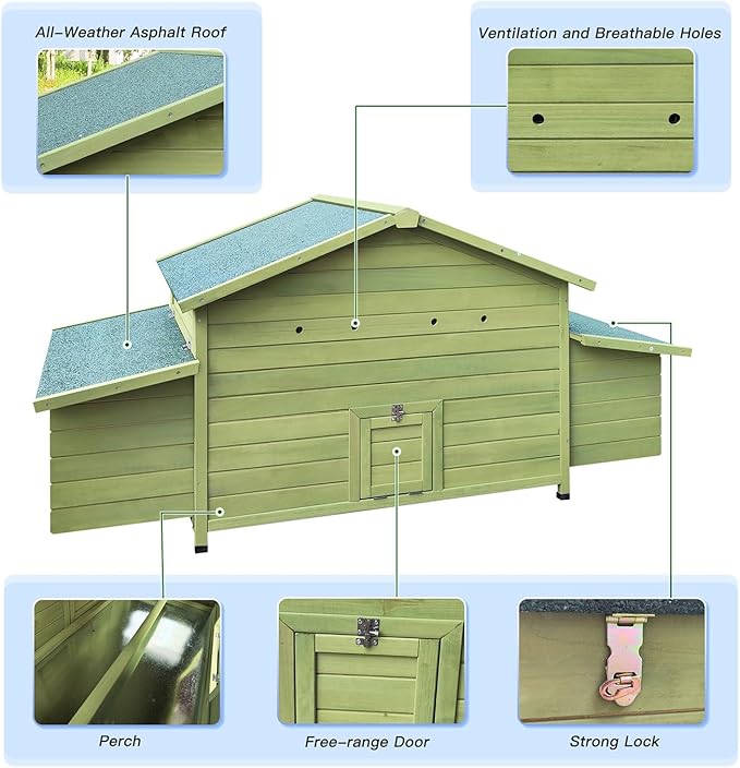 Large Wooden Chicken Coop, Outdoor Hen House Poultry Cage with 4 Nesting Boxes and Leakproof Pull-on Tray, Weatherproof Poultry Cage Rabbit Hutch Duck Cage (67.7" L x 24.5" W x 35" H)