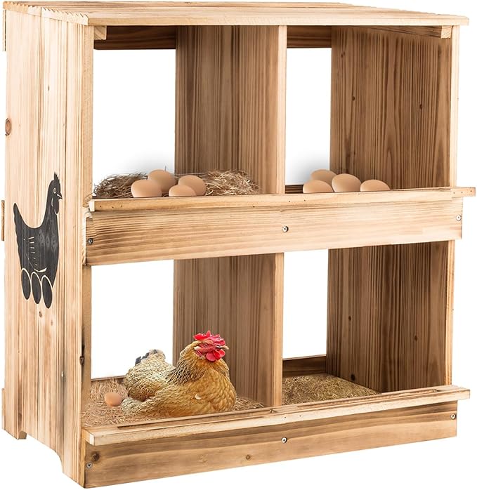 Nesting Boxes for Chickens - Wooden Chicken Nesting Box for Poultry Heavy Duty 4 Compartments Laying Eggs Nest Box Wall Mount for Chickens, Hens, Ducks