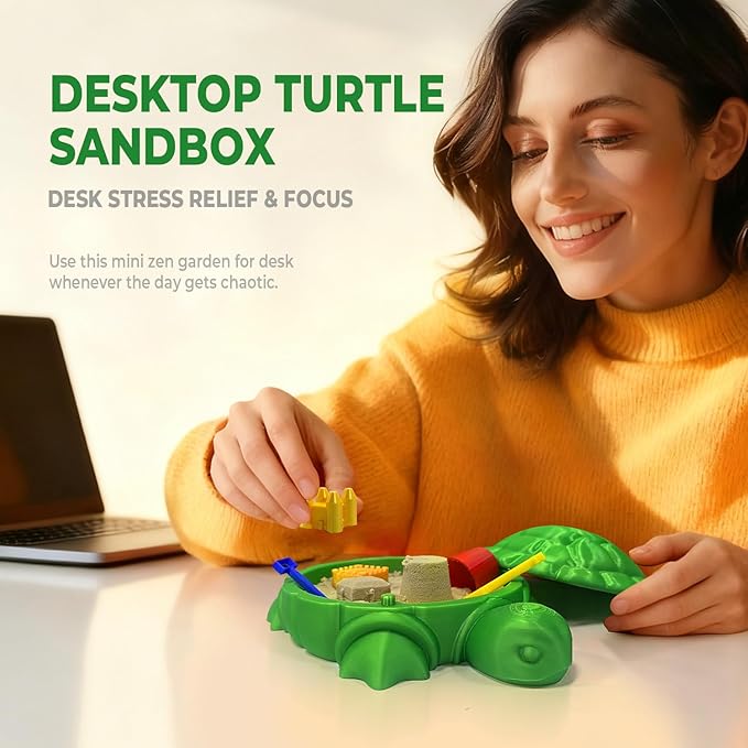 Mini Turtle Sandbox Zen Garden for Desk, Desktop Turtle Sandbox with Lid on The Go for Office Stress Relief, Funny Zen Garden Kit Desk Accessories Gifts for Coworkers Boss