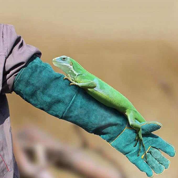 Animal Handling Gloves Bite Resistant, 23.6'' Anti Scratch Glove for Cats, Multipurpose Bite Proof Leather Pet Gloves for Grabbing Cat Reptile Puppy Bird Poultry or Gardening Welding