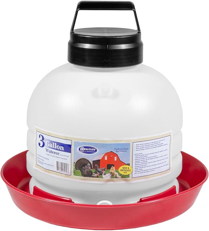 FARM-TUFF Hanging Chicken Waterer, 3 Gallon Capacity - Durable BPA-Free Plastic Poultry Fountain with Top Fill Design - Automatic Water Dispenser for Chickens, Ducks, Turkeys & Game Birds