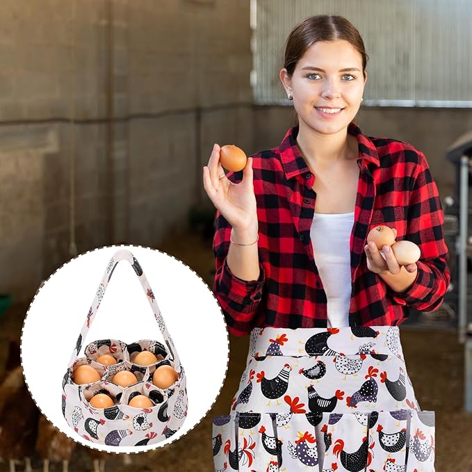 2 Pcs Egg Collecting Apron Chicken Egg Gathering Basket with 7 Pouches Holding Apron with 15 Pockets