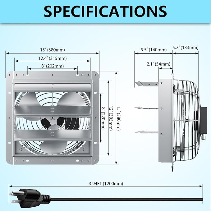 12 Inch Shutter Exhaust Fan, Aluminum Wall Mounted Exhaust Fan, 1030 CFM High Speed Automatic Shutter Attic Fan, Vent Fan For Greenhouse,Shed,Shop,Garage