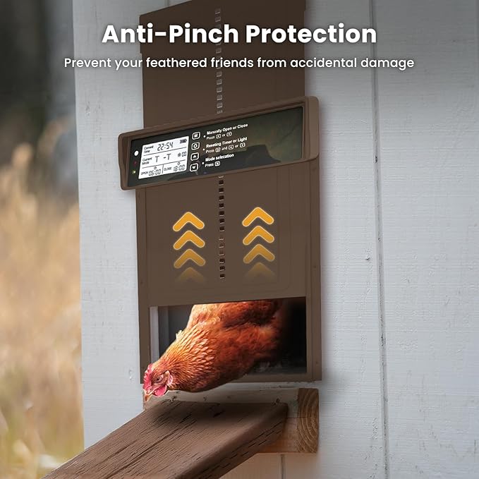 Automatic Chicken Coop Door - Auto Chicken Coop Door with Timer, Sensor, & Remote Control - Smart Poultry Door Opener with Durable Construction - Chicken Coop Supplies & Accessories - Brown
