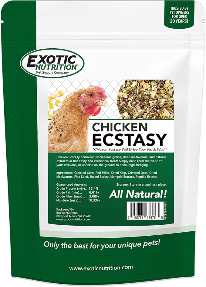 Chicken Ecstasy (3 lb) - Healthy All-Natural Backyard Chicken Feed - Natural Grains, Dried Mealworms & Natural Extracts - Promotes Healthy Chickens & Eggs
