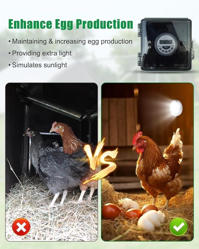 Automatic LED Daylight Extender, Chicken Coop LED Light with Timer Enhance Chicken Egg Production, Daylight Extension IP65 Waterproof, Include Instruction Manual