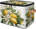Lemon Fruits Storage Bins with Lids, White Flower Fabric Storage Boxes with Zipper, Collapsible Decorative Closet Organizer Cube for Clothes, Toys, Organizing, Shelves