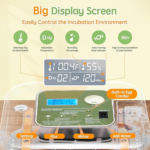 Incubator for Hatching Eggs Automatic Humidity and Temperature Control 12 Eggs Incubator, Digital Display Auto Turner 360° View Egg Candler for Chicken, Duck and Quail Bird Eggs