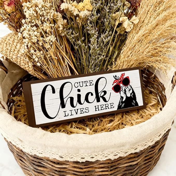 Chicken Decor, Cute Chicks Lives Here Sign, Funny Farm Decors, Decorative Wooden Wall Plaque, Chicken Lover Home Decor, Housewarming Gift 9.5x3.1x1 inches