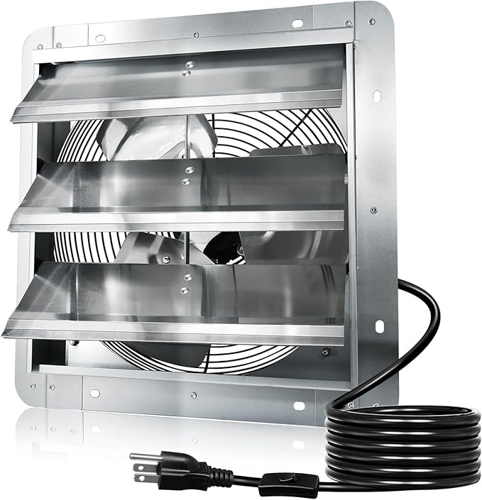 Hiorucet 7 Inch Shutter Exhaust Fan Wall Mounted with 1.8 Meters Power Cord, 760CFM Low Noise Aluminum Louvered Exhaust Fan for Greenhouse, Garage, Shop, Attics, Shed, Chicken Coop Ventilation Fan.