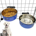 Dog Crate Food and Water Bowl 2Pcs Small Pet Hanging Kennel Removable Dish Feeding Cup with Holder No Spill for Medium Large Size Puppy Cat (Blue, 6.3''X2.5''&7.1‘’X2.7'')