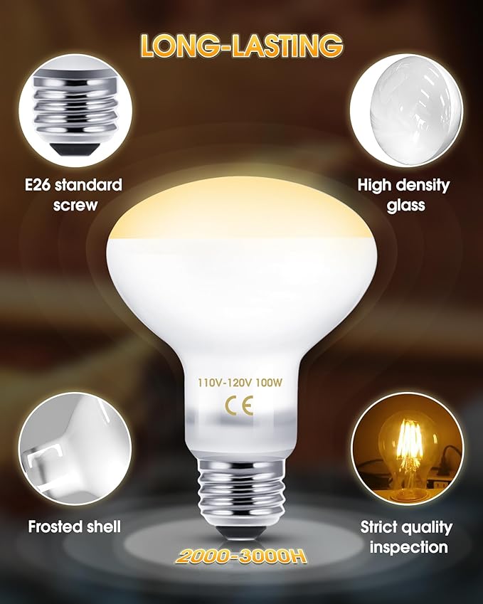 Reptile Heat Lamp Bulbs -100W UVA Natural Daylight Heating Lamp Basking Bulb for Bearded Dragon, Basking Spot Floodlight Light for Reptiles, Lizard, Turtle, Snake Bathroom, Plants,Chickens Pets,2 Pack