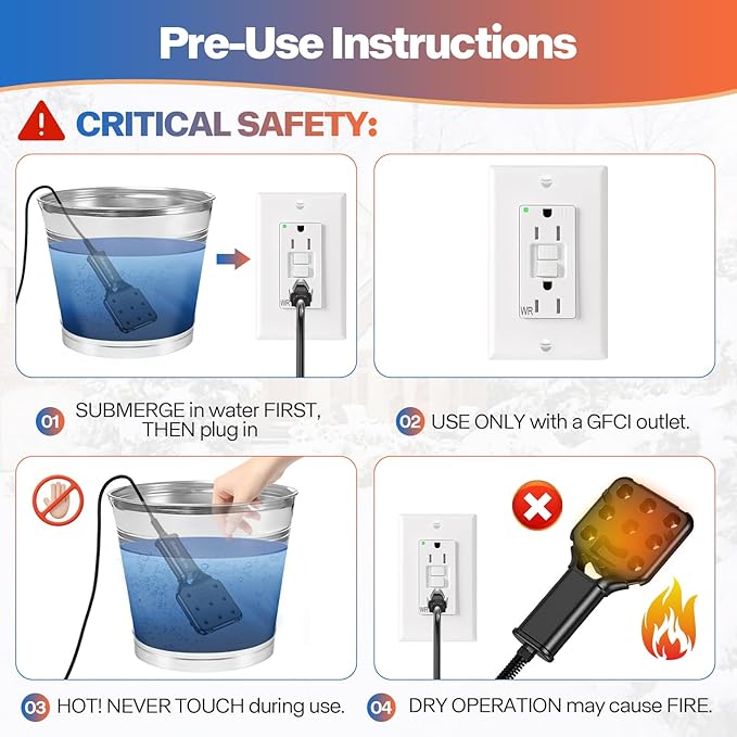 1000W Pond De-icer for Stock Tanks, Auto On/Off 35°F-77°F, 9ft UL Cord, IPX8, Cast Aluminum Utility Heater