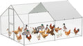 6.6FT Height Walk in Chicken Coop Metal, Outdoor Chicken Run with Split Door, Waterproof & UV Resistant Cover, Large Poultry Cage for Goose Rabbit, Duck Houses for Outside Yard Farm