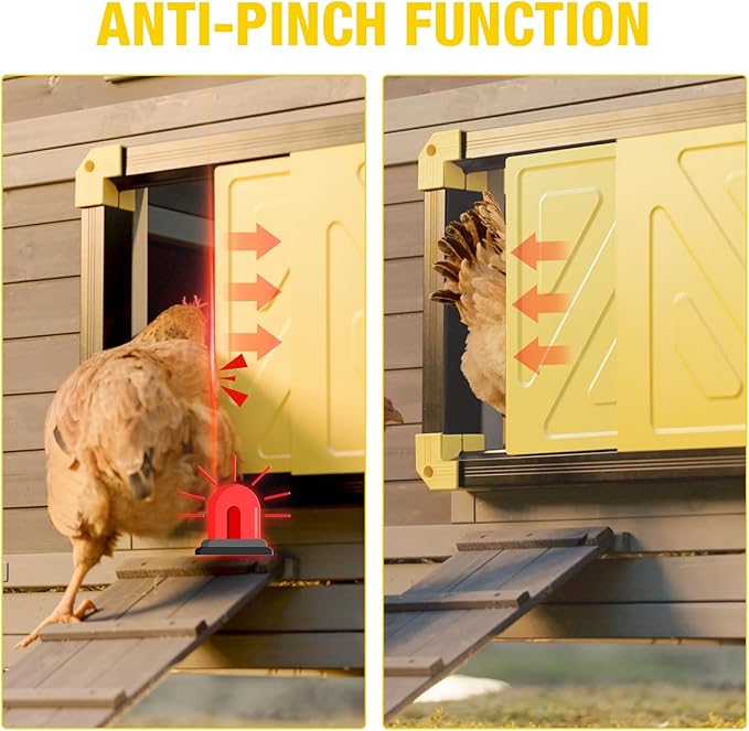 Automatic Chicken Coop Door Powered with Heating, Anti-Pinch Design Solar Chicken Door Opener, Auto Chicken House Run Door with Three Power Supply Modes for Chickens and Ducks (Black)